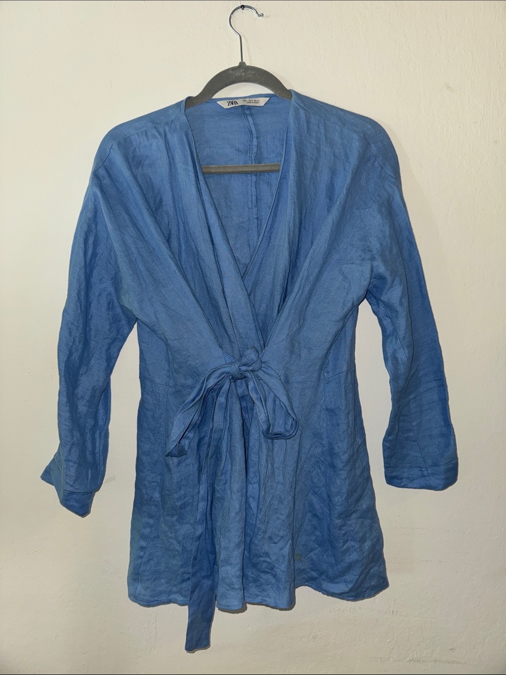 Zara Blue Wrap Tie-Front Beach Tunic Linen Material Feel